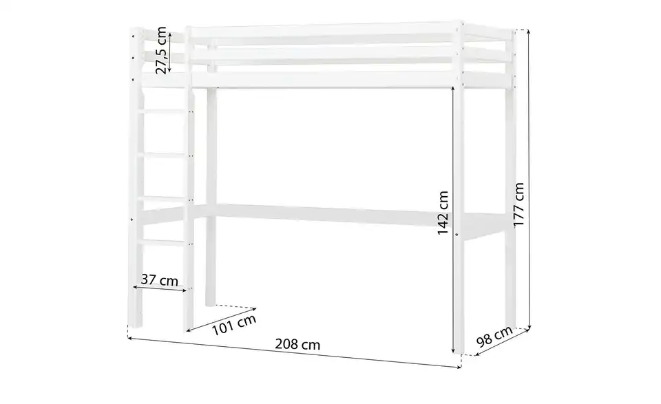 Hoppekids Hochbett, Bemaßung