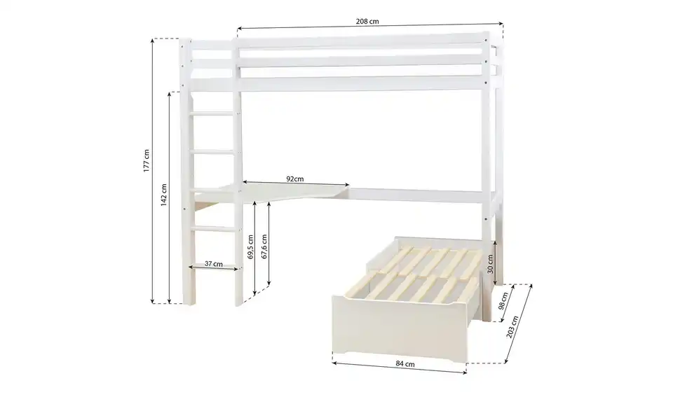 Hoppekids Hochbett, Bemaßung
