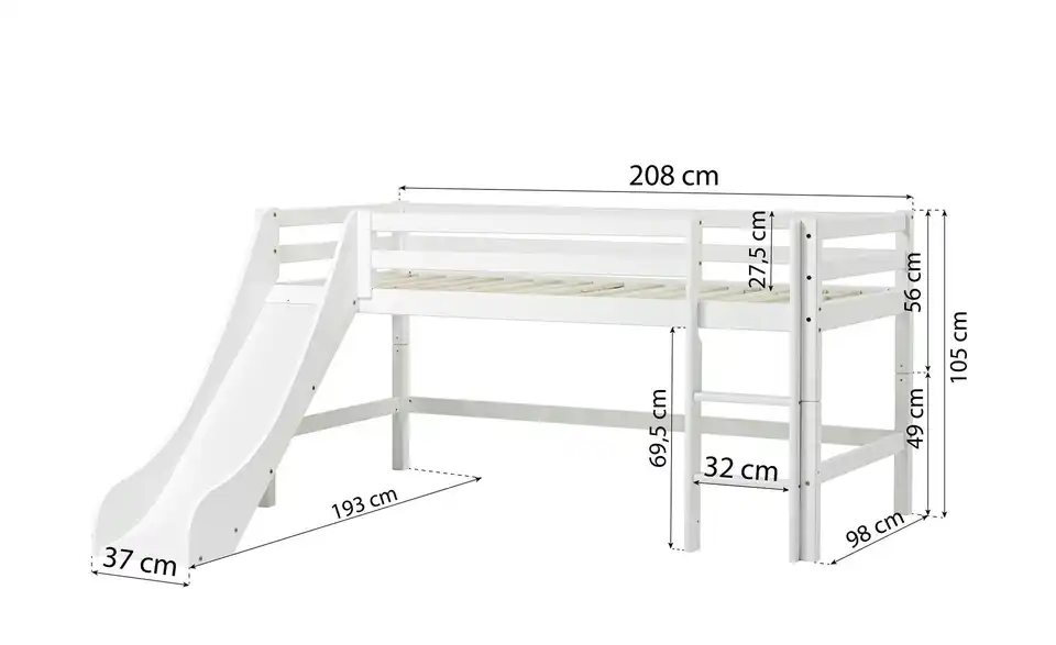 Hoppekids Spielbett mit Rutsche, Bemaßung