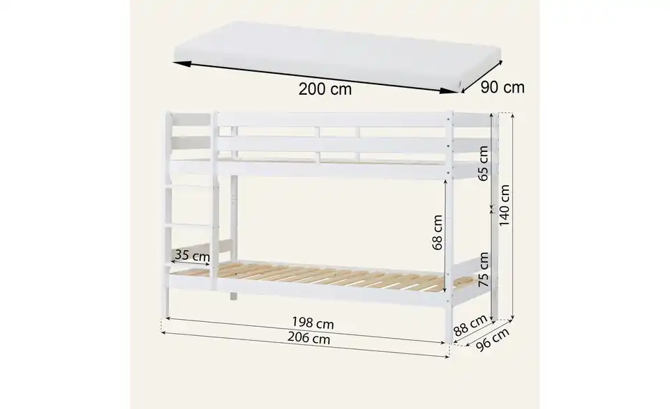 Hoppekids Etagenbett, Bemaßung
