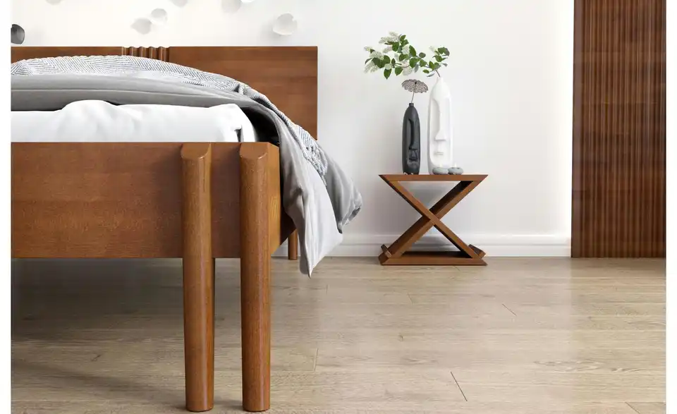 Massivholzbett nussbaumfarben, Detailansicht