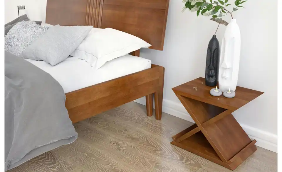 Massivholzbett nussbaumfarben, Detailansicht