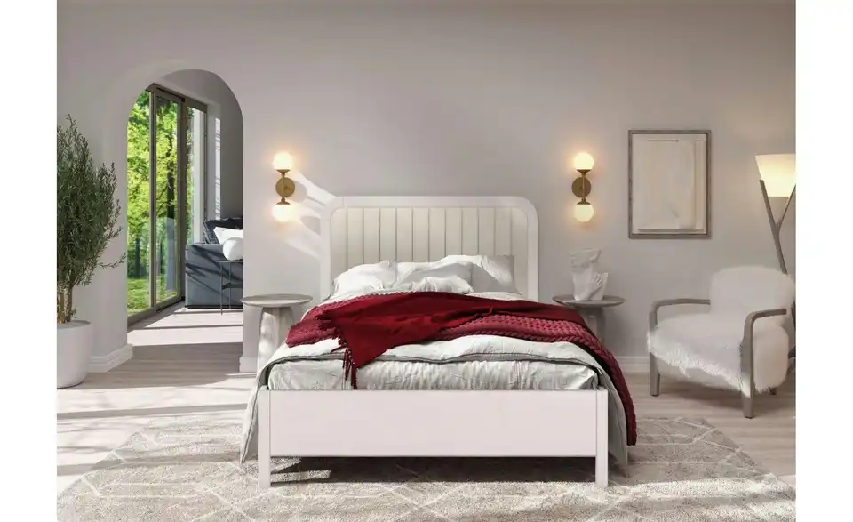 Massivholzbett weiß BK 140x200, in Wohnsituation