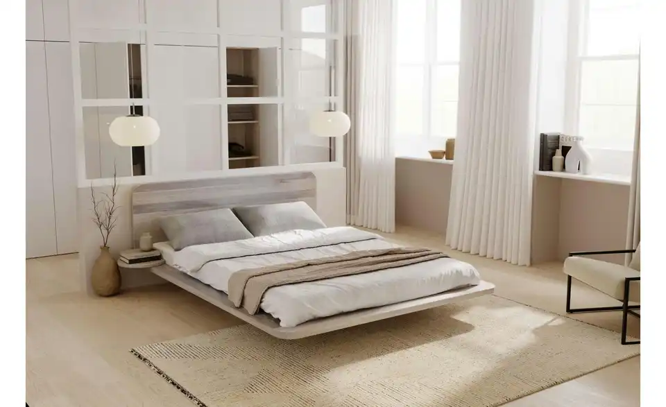 Massivholzbett Eiche Bianco, in Wohnsituation