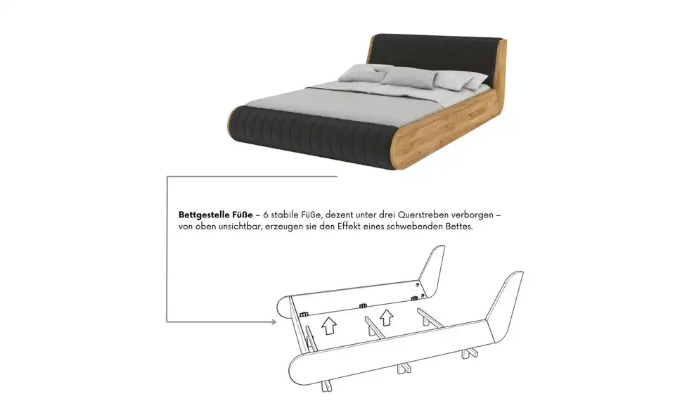 Massivholzbett Eiche, Bild mit Text