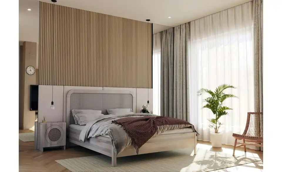 Massivholzbett Eiche Bianco, in Wohnsituation