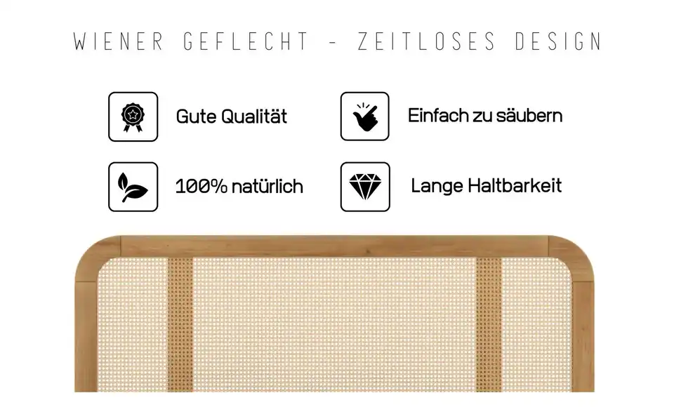 Massivholzbett Eiche, Bild mit Text