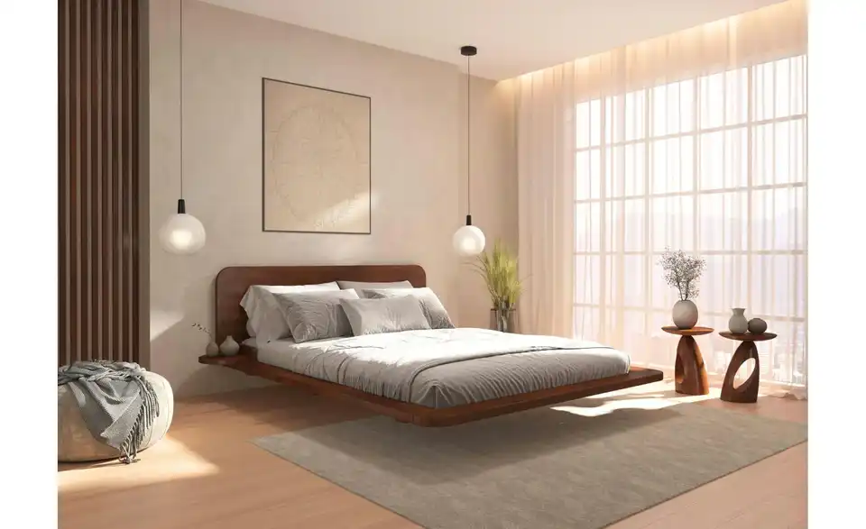 Massivholzbett nussbaumfarben, in Wohnsituation