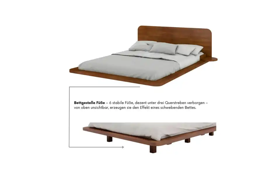 Massivholzbett nussbaumfarben, Detailansicht