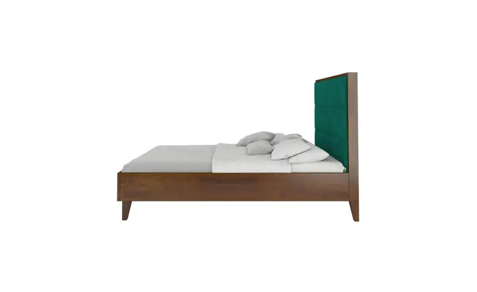 Massivholzbett nussbaumfarben, Profilansicht