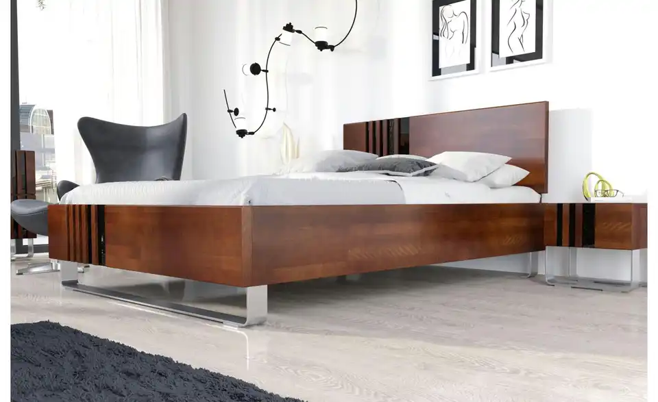 Massivholzbett nussbaumfarben, Detailansicht