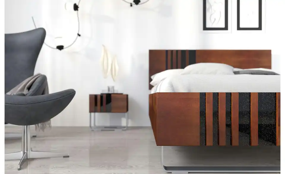 Massivholzbett nussbaumfarben, Detailansicht