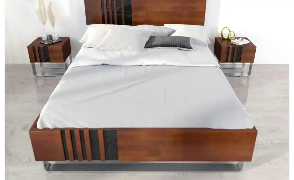 Massivholzbett nussbaumfarben, in Wohnsituation