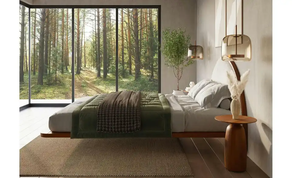 Massivholzbett Nussbaum180x200, in Wohnsituation