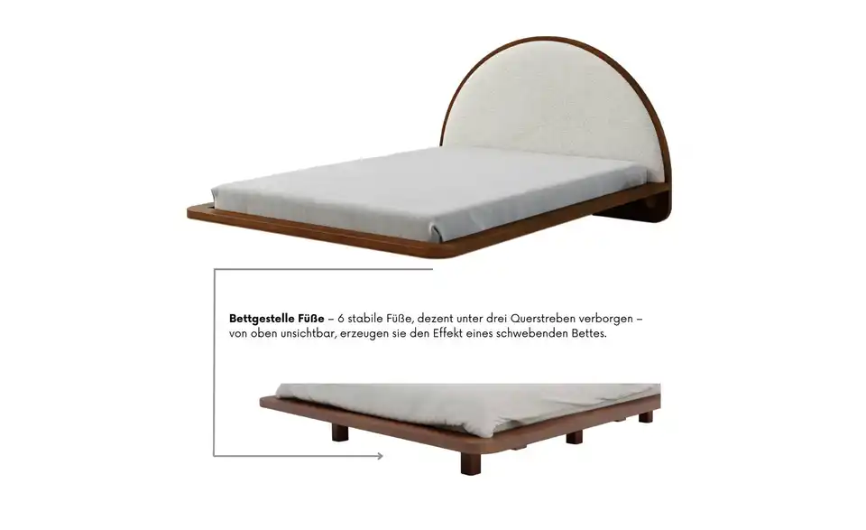 Massivholzbett Nussbaum180x200, Detailansicht