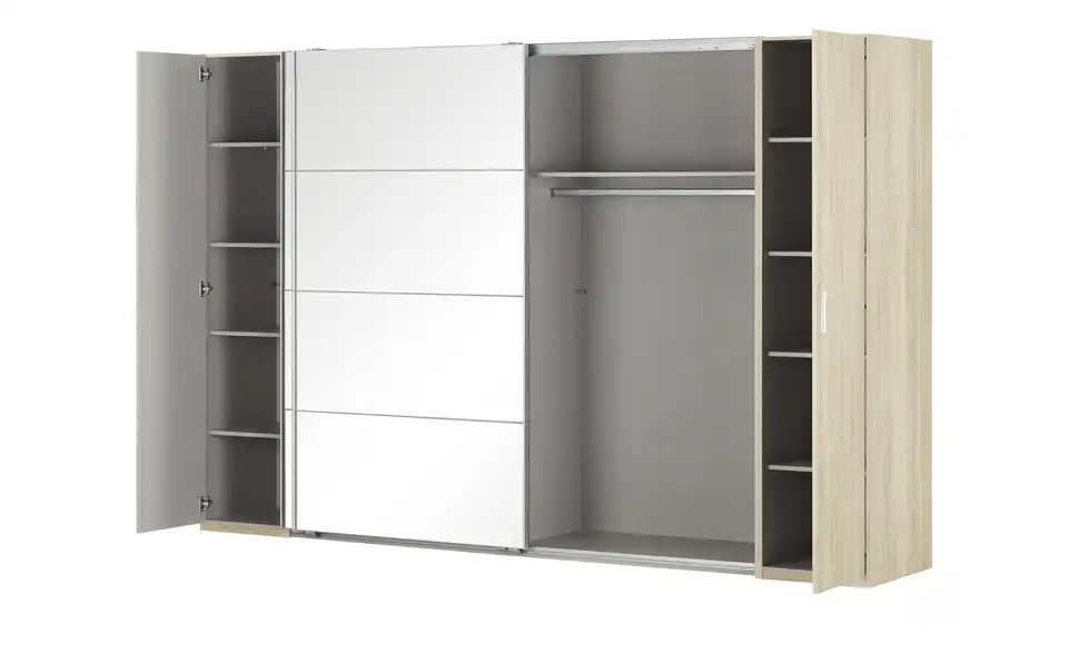 Dreh-/ Schwebetürenschrank, geöffnet