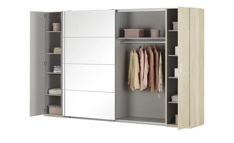 Dreh-/ Schwebetürenschrank, geöffnet