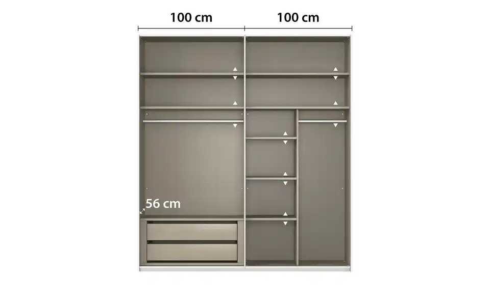 Kollektion Kraft Schwebetürenschrank inklusive Zubehör, Bemaßung