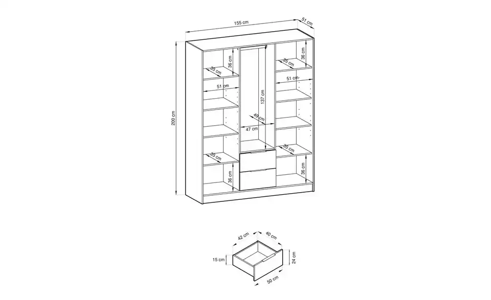 Drehtürenschrank, Bemaßung