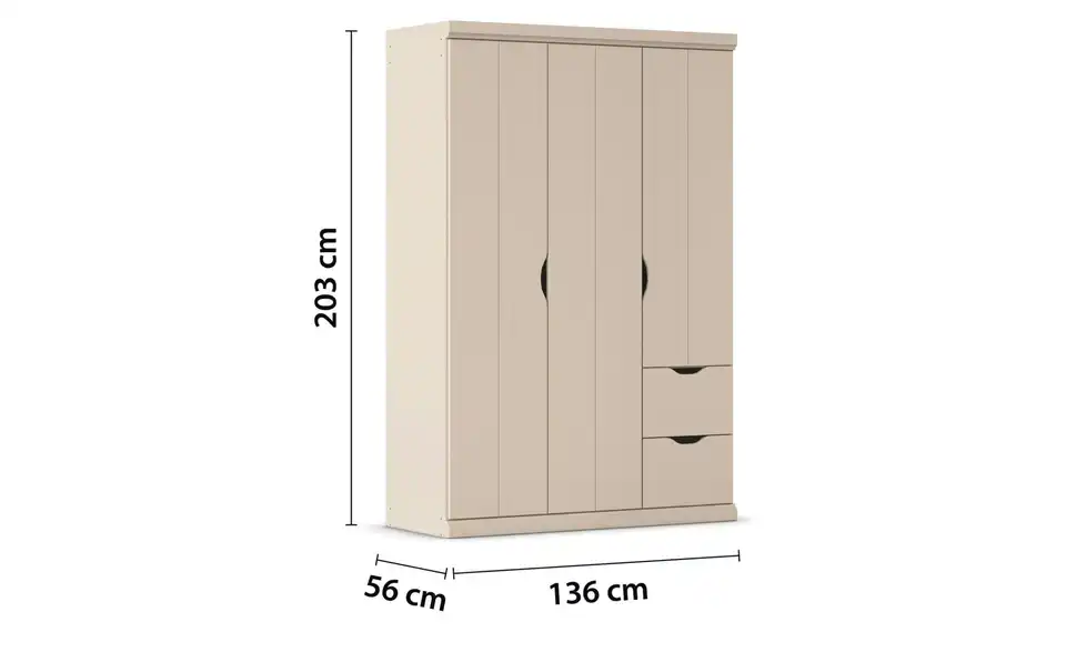 Kleiderschrank mit Schubladen, Bemaßung