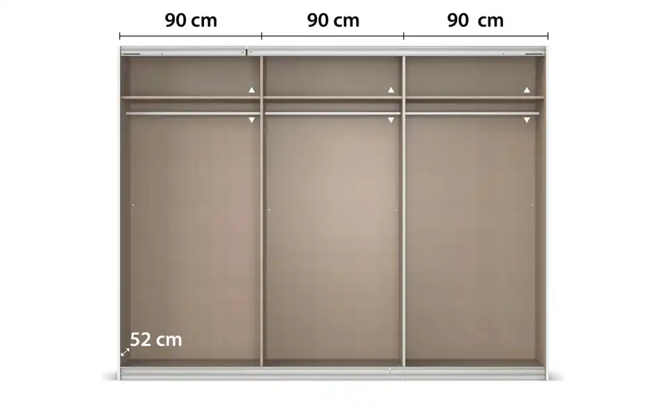 Schwebetürenschrank mit Spiegel, geöffnet