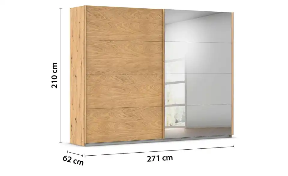 Schwebetürenschrank mit Spiegel, Bemaßung
