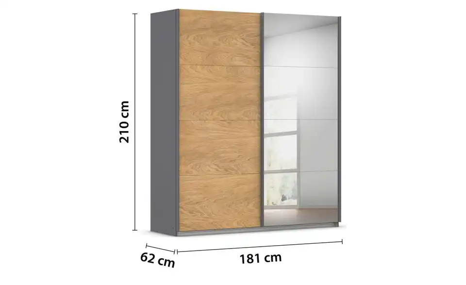 Schwebetürenschrank mit Spiegel, Bemaßung