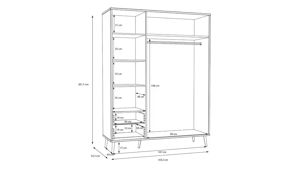 Kleiderschrank, Bemaßung