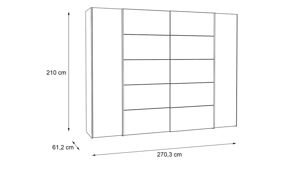 Schwebetürenschrank mit Drehtüren, Bemaßung