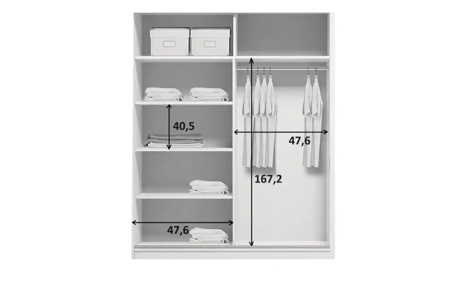 Schwebetürenschrank, Bemaßung