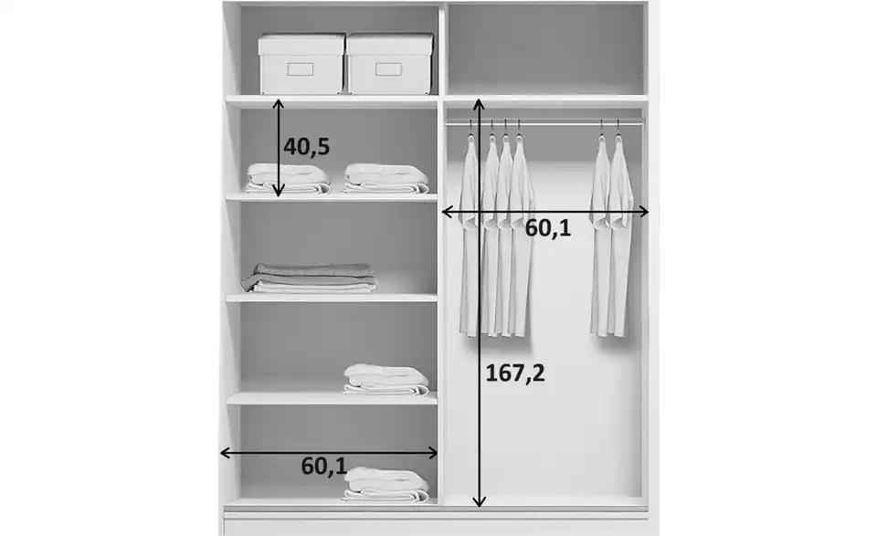 Schwebetürenschrank, Bemaßung