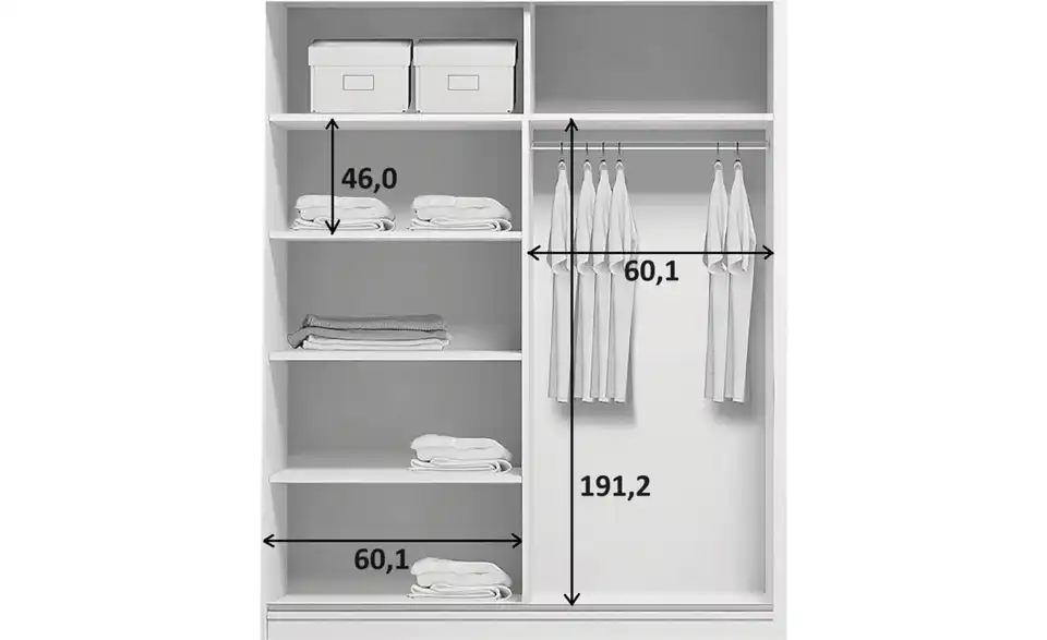 Schwebetürenschrank, Bemaßung