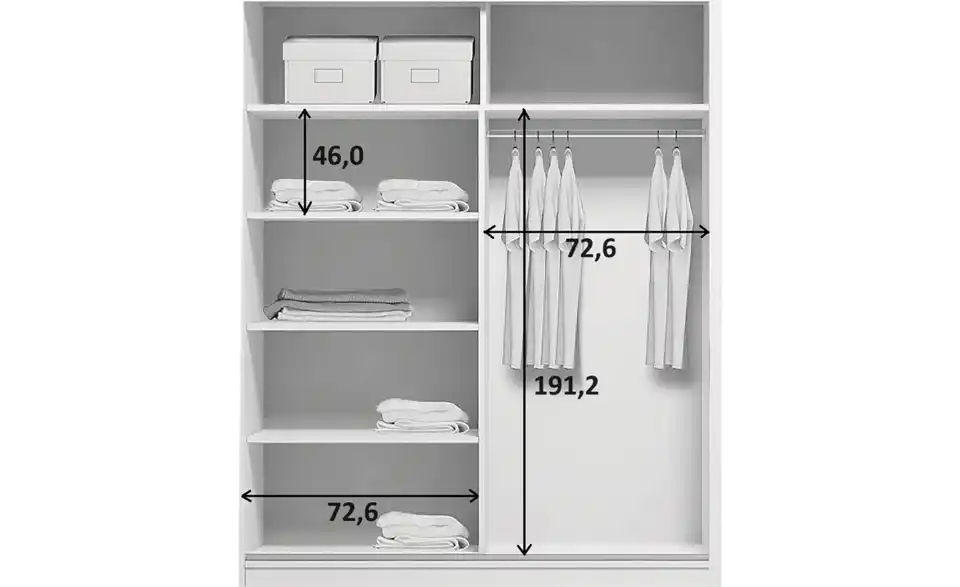 Schwebetürenschrank, Bemaßung