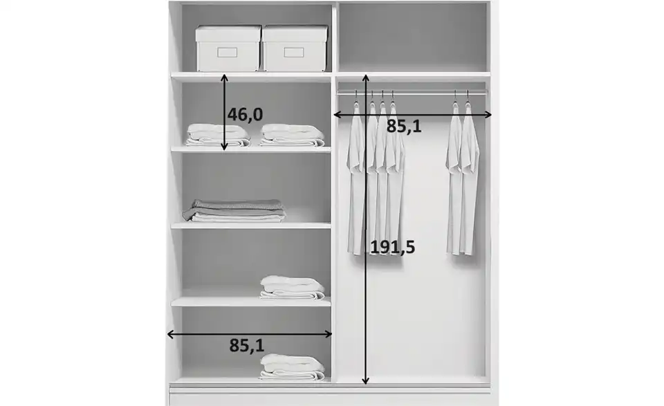 Schwebetürenschrank, Bemaßung