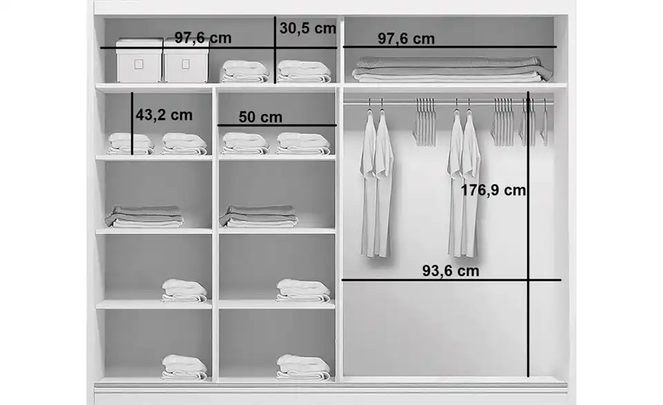 Schwebetürenschrank, Bemaßung