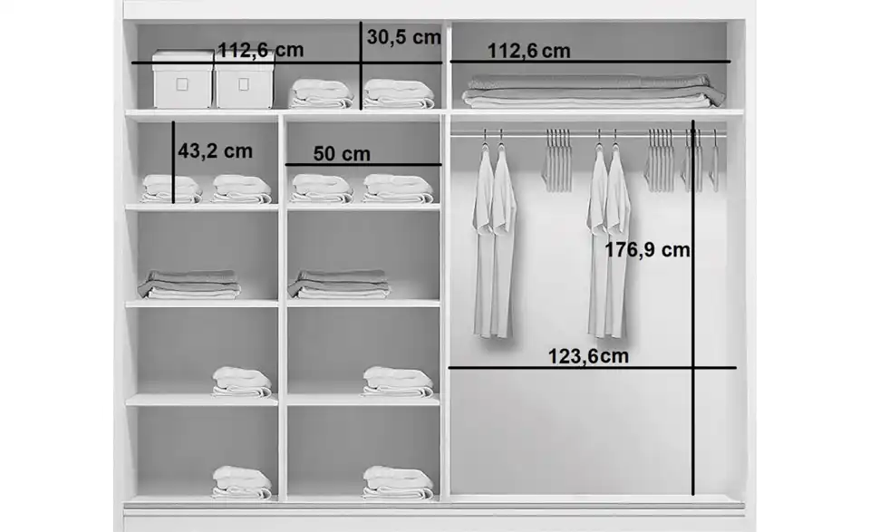 Schwebetürenschrank, Bemaßung