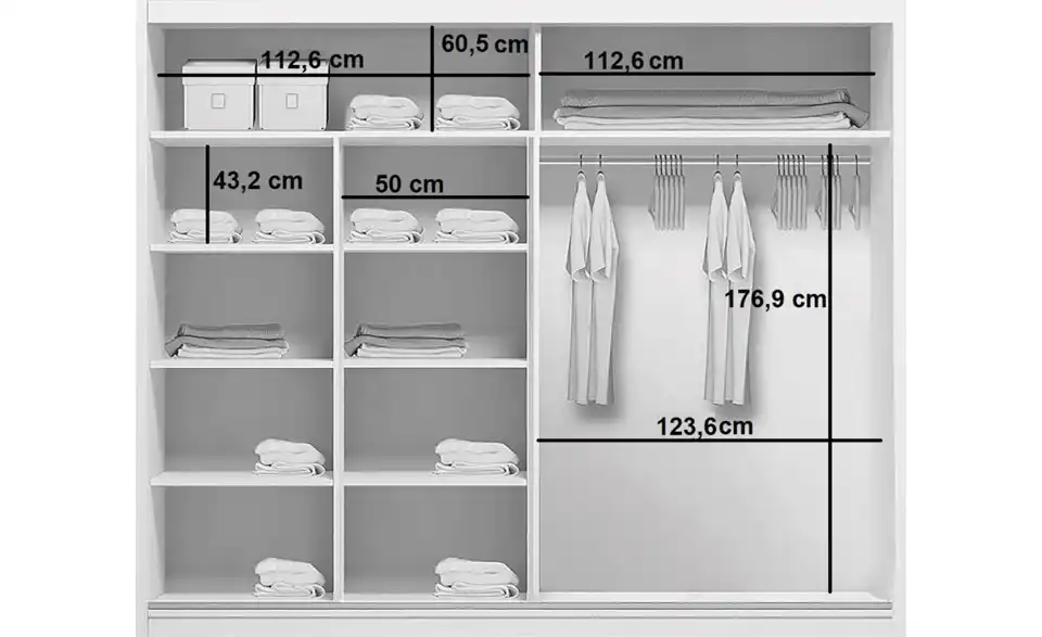 Schwebetürenschrank, Bemaßung
