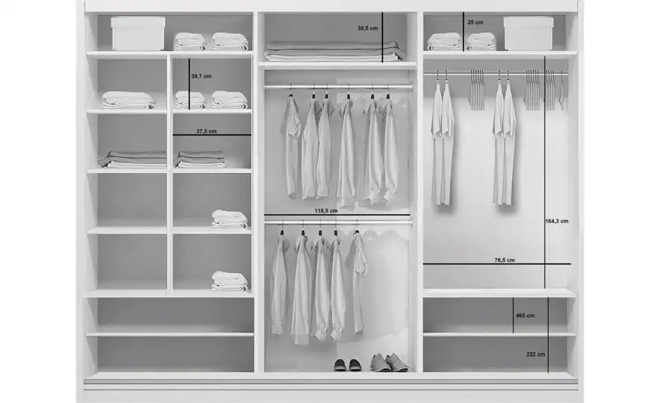 Schwebetürenschrank, Bemaßung