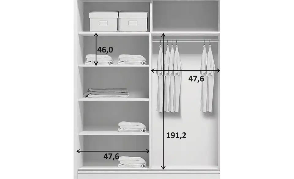 Schwebetürenschrank, Bemaßung