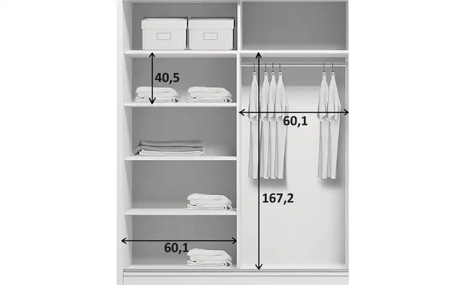 Schwebetürenschrank, Bemaßung