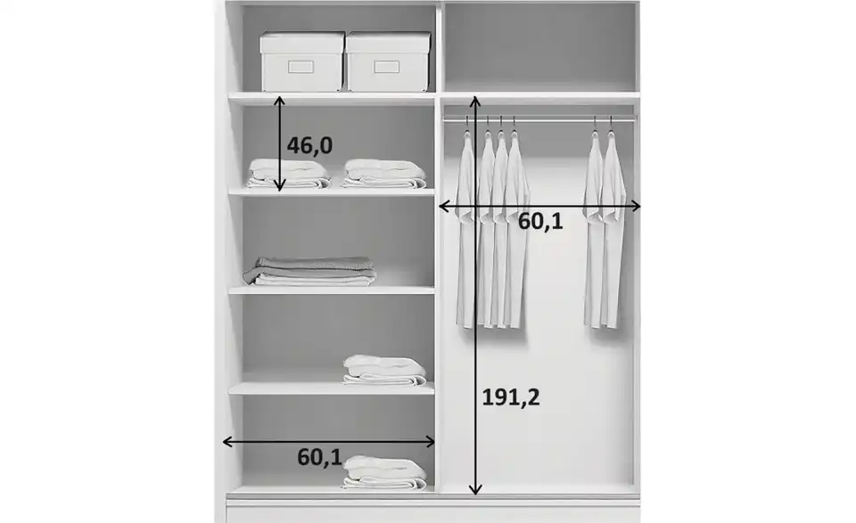 Schwebetürenschrank, Bemaßung