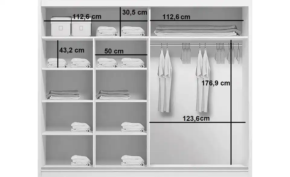 Schwebetürenschrank, Bemaßung
