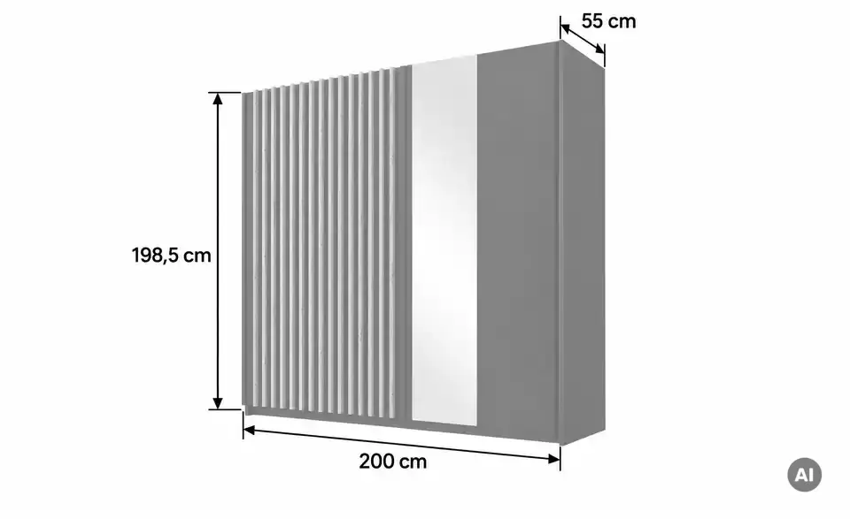 Schwebetürenschrank, Bemaßung