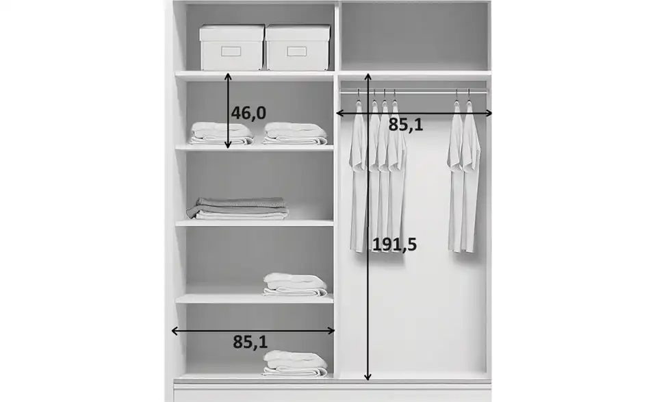 Schwebetürenschrank, Bemaßung