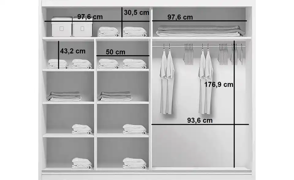 Schwebetürenschrank, Bemaßung