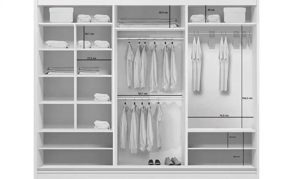 Schwebetürenschrank, Bemaßung