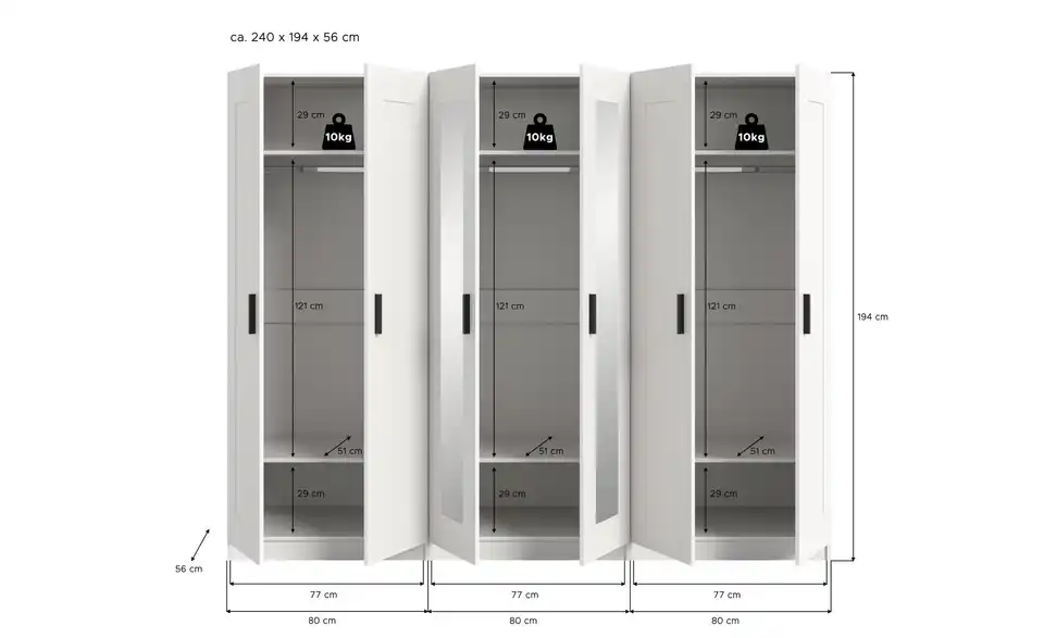 Kleiderschrank, Bemaßung