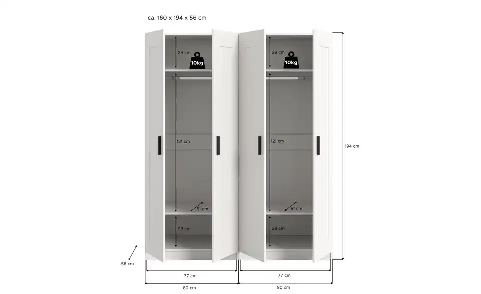 Kleiderschrank, Bemaßung