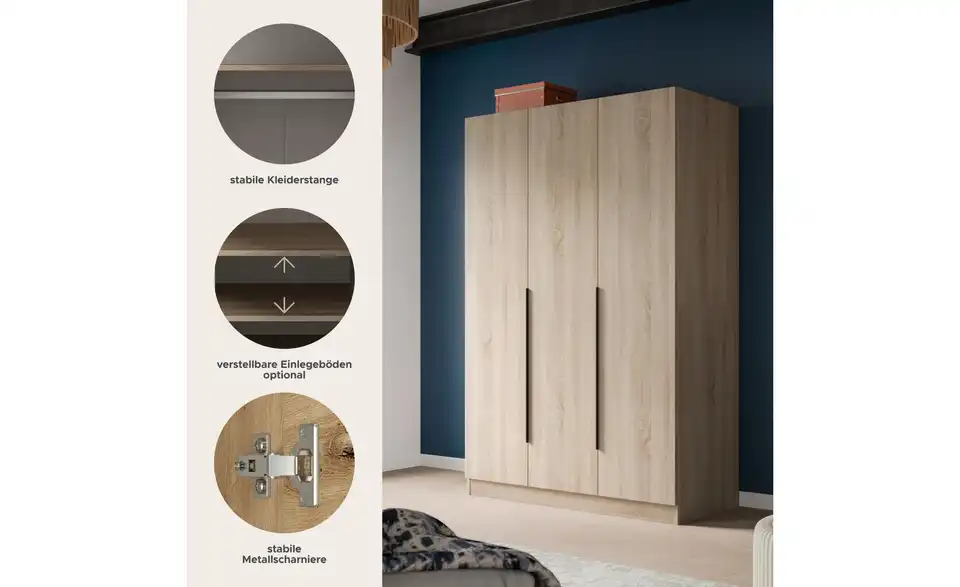 Drehtürenschrank, Bild mit Text