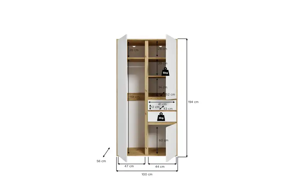 Kleiderschrank, Bemaßung